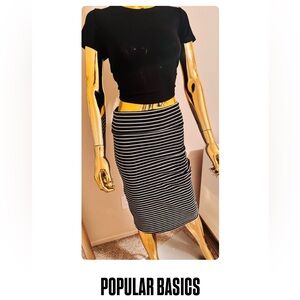 Popular Basics Black and White Striped Form-fitting Pencil Women's Skirt, Size L